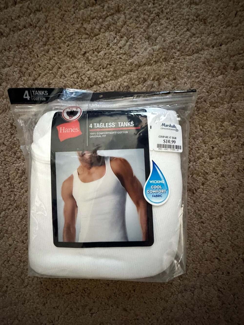 Hanes Men's 4-Pack ComfortSoft Tagless Tank Tops White Size L